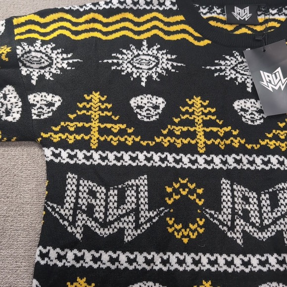 JAUL Black NWT Black White Yellow Long Sleeve Pullover Sweater Size Large Skull - Picture 5 of 10